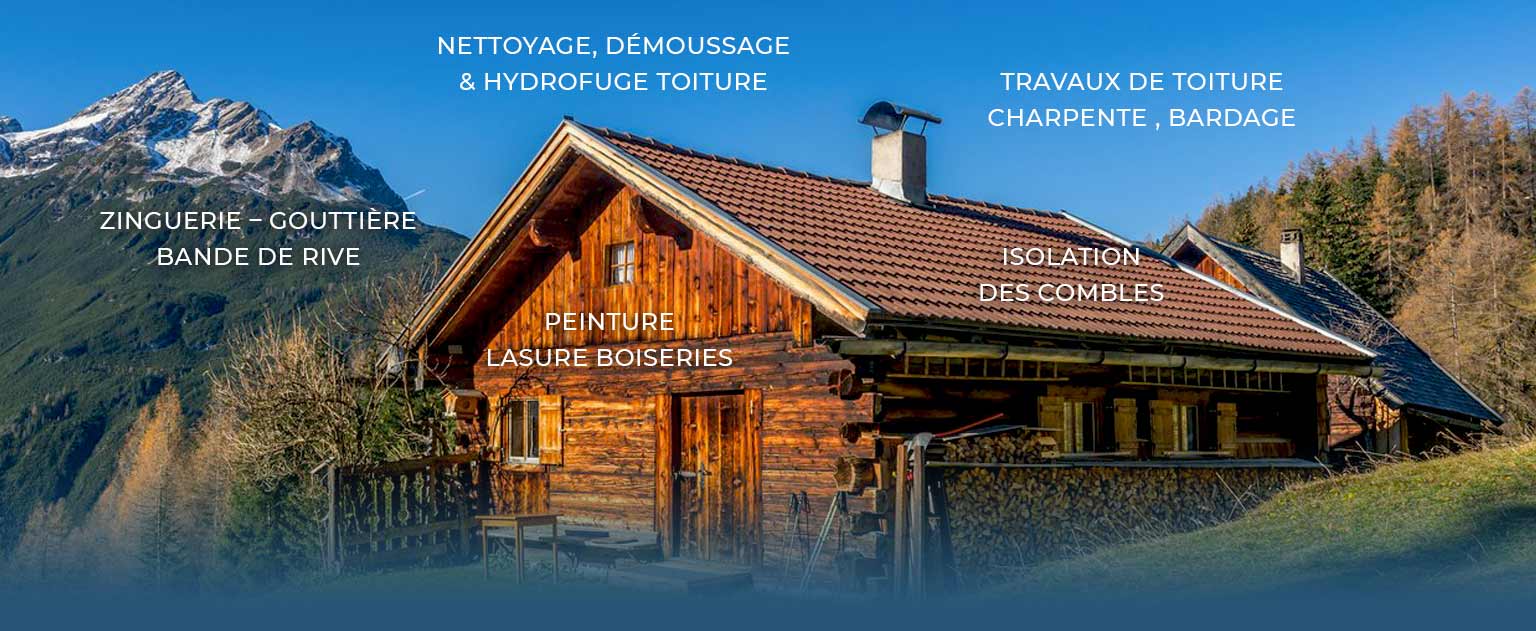 Les Couvreurs Marmottins : artisan charpentier, couvreur, zingueur, menuisier, peintre en Savoie, Haute-Savoie et Rhône-Alpes . Rénovation charpente, toiture, bardage, nettoyage et hydrofuge toiture, zinguerie, peinture lasure bois, isolation des combles 