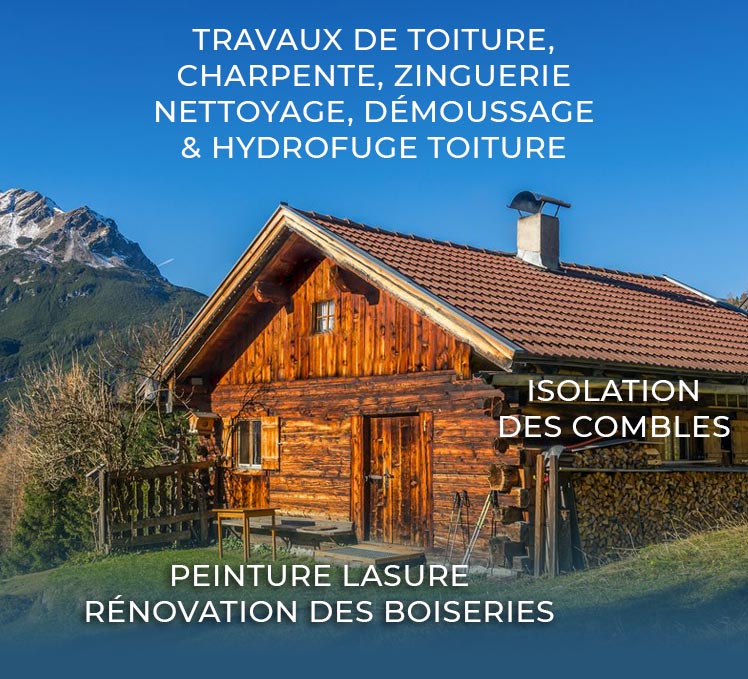 Les Couvreurs Marmottins : artisan charpentier, couvreur, zingueur, menuisier, peintre en Savoie, Haute-Savoie et Rhône-Alpes . Rénovation charpente, toiture, bardage, nettoyage et hydrofuge toiture, zinguerie, peinture lasure bois, isolation des combles 
