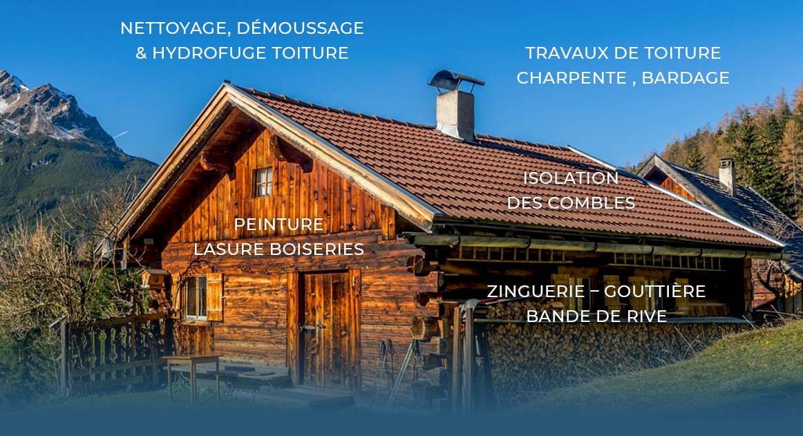 Les Couvreurs Marmottins : artisan charpentier, couvreur, zingueur, menuisier, peintre en Savoie, Haute-Savoie et Rhône-Alpes . Rénovation charpente, toiture, bardage, nettoyage et hydrofuge toiture, zinguerie, peinture lasure bois, isolation des combles 